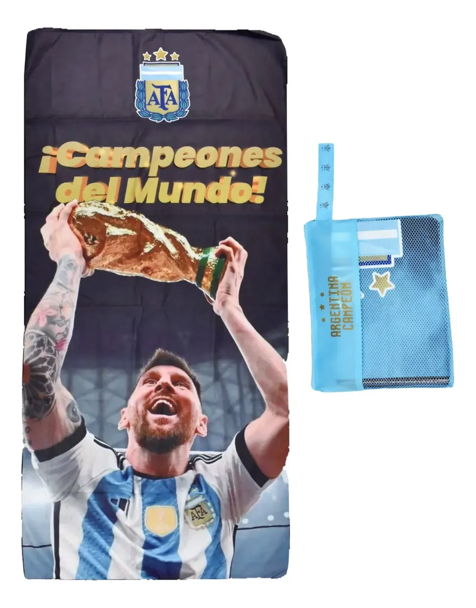 Toallon De Argentina Messi Copa Microfibra Secado Rápido City Blanco. 70x150 Original.