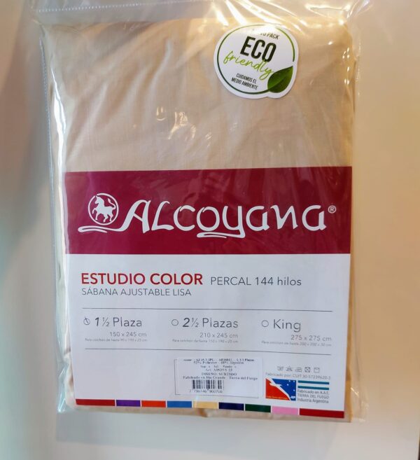 Sabana Ajustable Alcoyana Percal 144 Hilos 2 1/2 Plazas/ Beige.
