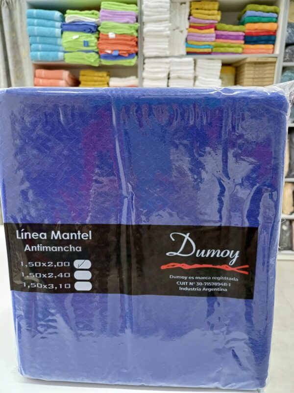 Mantel Rectangular Antimanchas Dumoy/Azul Francia 1,50 x 2 ,00Mts Labrado.