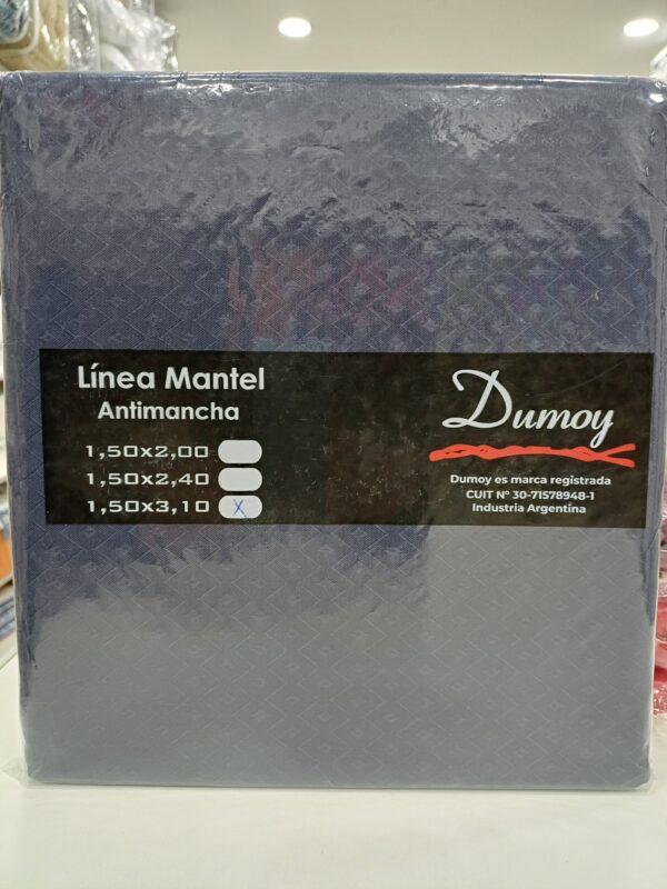 Mantel Rectangular Antimanchas Dumoy/Azul Marino 1,40 x 3 ,10Mts Labrado.