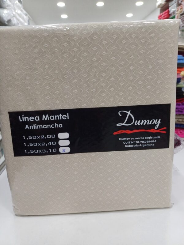 Mantel Rectangular Antimanchas Dumoy/Natural 1,40 x 3 ,10Mts Labrado.