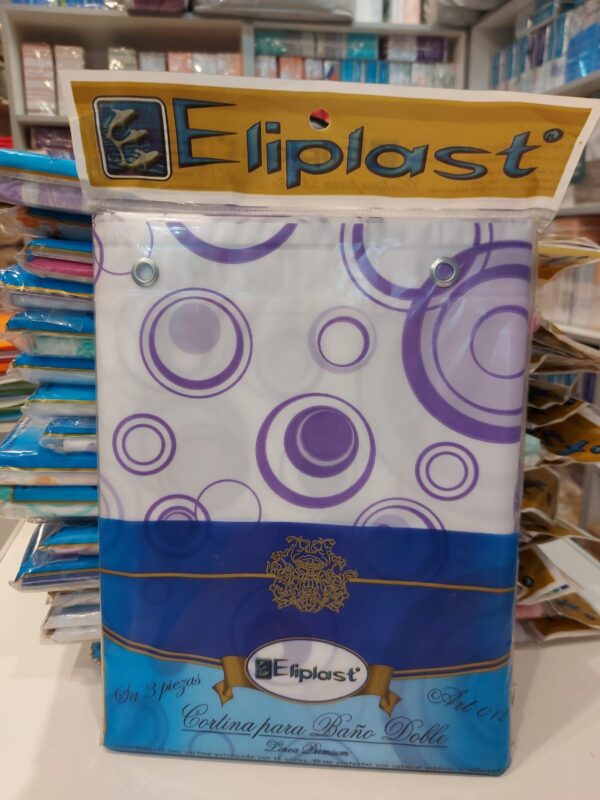 Cortina De Baño doble PVC Eliplast/Burbuja Violeta + Ganchos. - Imagen 2