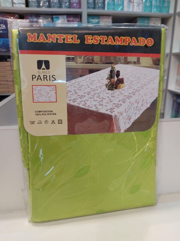 Mantel Redondo Antimanchas Blanco Paris/Verde Manzana 180 Diametro. - Imagen 2