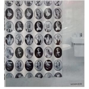 Cortina De Baño Teflón City Blanco Estampada/Marilyn Monroe 180x180cm + Ganchos.