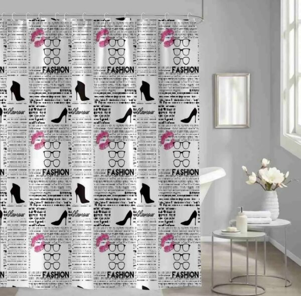 Cortina De Baño Teflón City Blanco Estampada/fashion 180x180cm + Ganchos.