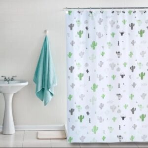 Cortina De Baño doble PVC Eliplast/Cactus Verde+ Ganchos.