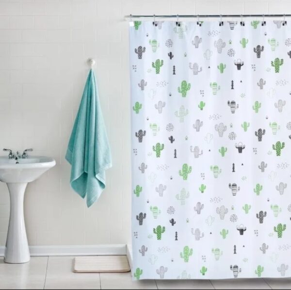 Cortina De Baño doble PVC Eliplast/Cactus Verde+ Ganchos.