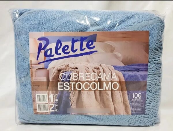 Cubrecama Palette Estocolmo/Celeste 100%Algodon 2. 1/2plazas.