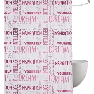 Cortina De Baño doble PVC Eliplast/letras LOVE Rosa + Ganchos.