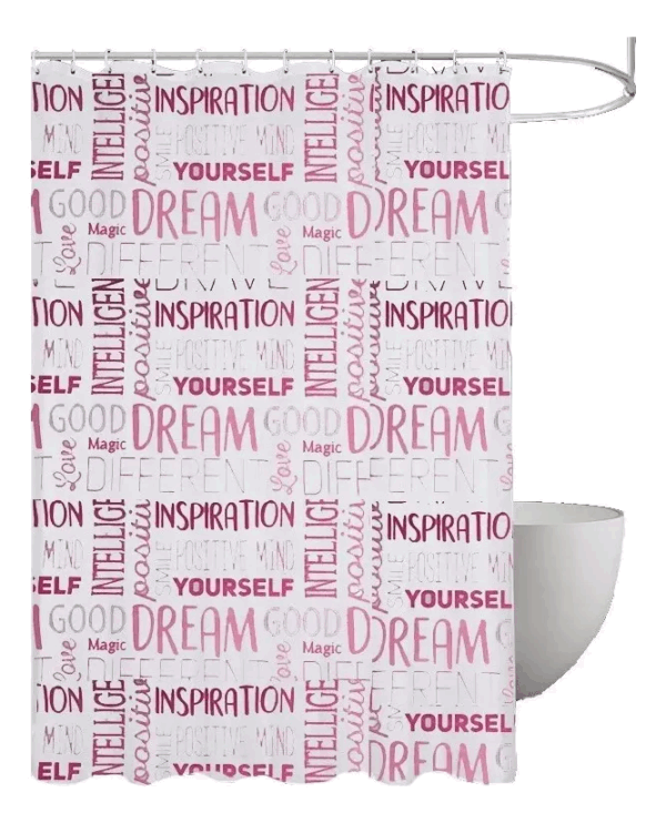 Cortina De Baño doble PVC Eliplast/letras LOVE Rosa + Ganchos.