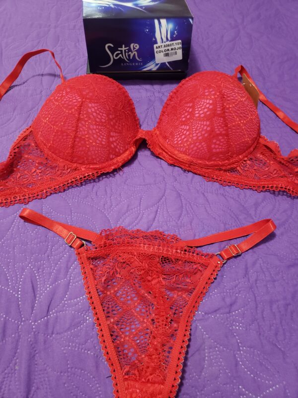 Conjunto Satin Lingerie Art.6060,taza soff con encaje/Rojo Talle 100. - Imagen 2