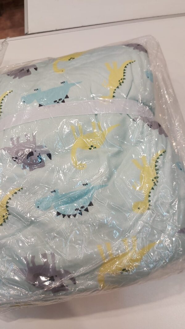 Frazada Manta estampada Corderito Cuna Bebe City Blanco/Dinos.Verde agua. 80 x100cm. - Imagen 2