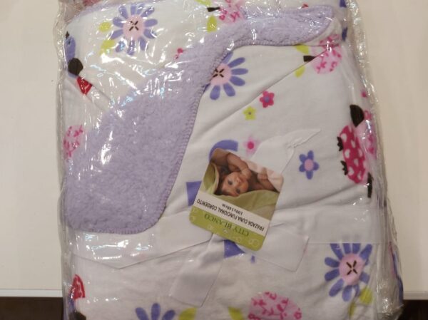 Frazada Manta estampada Corderito Cuna Funcional Bebe City Blanco/pajaritos Lila 100 x140cm. - Imagen 3