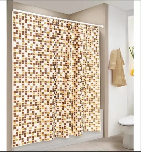 Cortina De Baño doble PVC Eliplast/Venecita marron + Ganchos.