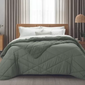 Acolchado Edredon Alcoyana Norway Con Corderito/Verde Seco 1.1/2 Plazas