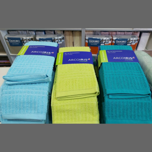 Pack x 2 Repasadores Arcoíris Gourmet Cocina 100% Algodón/Celeste. 70 x 44cm. - Imagen 2