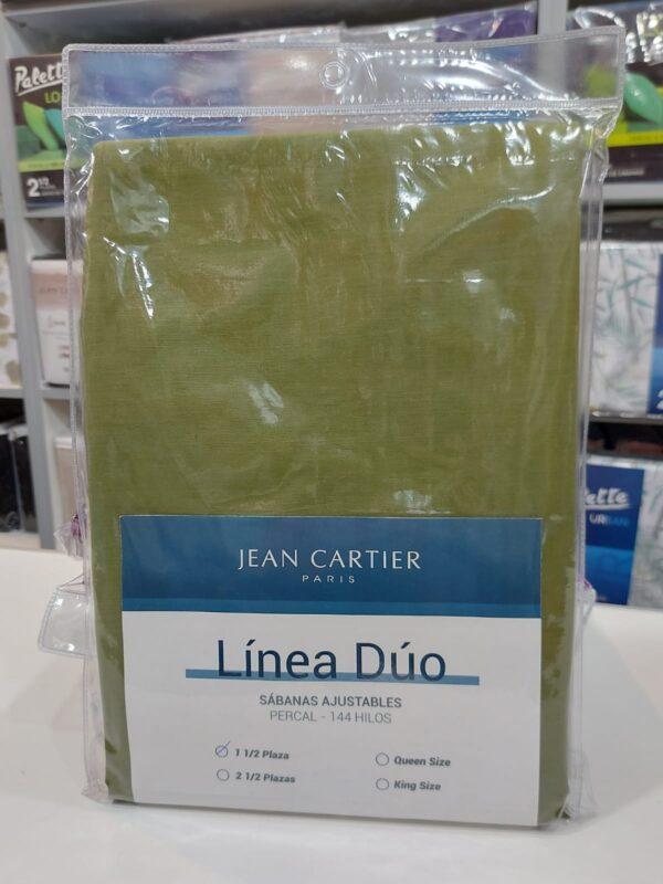 Sabana Ajustable Lisa Jean Cartier Linea Duo 144 Hilos/Oliva 2. 1/2 plazas. - Imagen 2