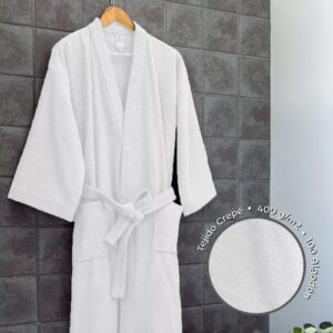 BATA DE TOALLA PALETTE ACCENT 100% ALGODON 400GRS UNISEX/Talle M/Blanco.