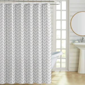 Cortina de Baño Teflon Estampada/Zigzag marron. 180 x 180cm + ganchos.