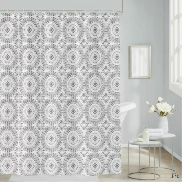 Cortina de Baño Teflon City Blanco Estampada/ondas gris. 180 x 180cm + ganchos.