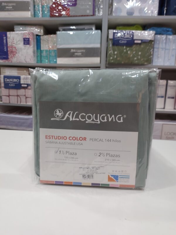 Sabana Ajustable Alcoyana Percal 144 Hilos 1 1/2 Plaza/Verde seco.
