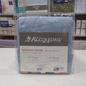 Sabana Ajustable Alcoyana Percal 144 Hilos 1 1/2 Plaza/Celeste.