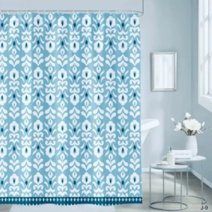 Cortina De Baño Teflón City Blanco Estampada/Flor blanca 180x180cm + Ganchos.