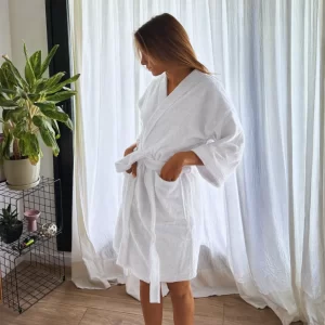 Bata De Toalla Franco Valente 100% Algodón Calidad Premium Talle M/Blanco