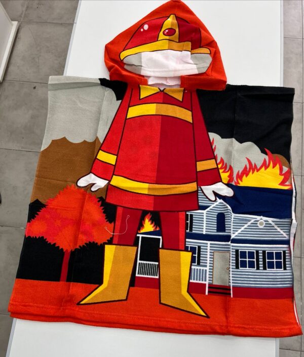 Poncho Toalla Microfibra Infantil Con Capucha/Bombero