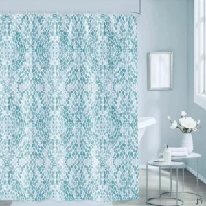 Cortina De baño Teflón City Blanco Estampada/mandala Verde180 x 180cm + ganchos.