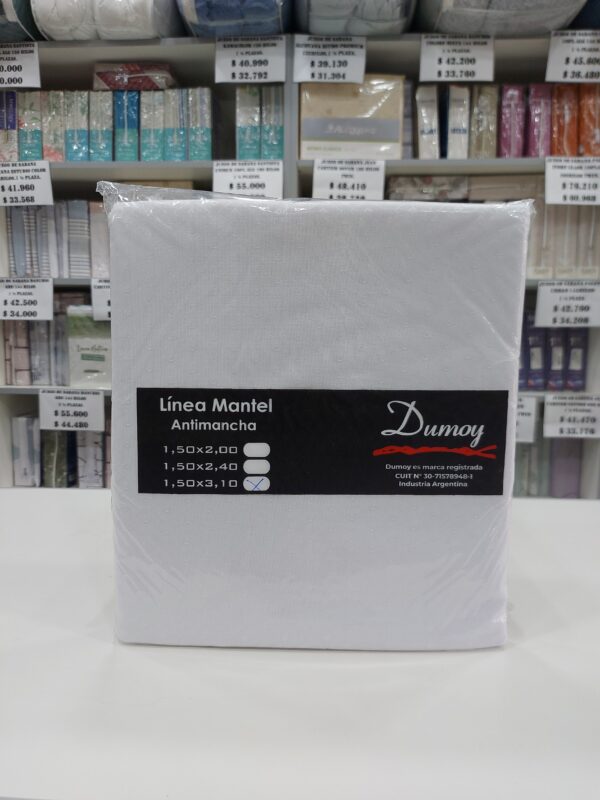 Mantel Antimanchas Rectangular Blanco Dumoy/Blanco 140 x 310cm.