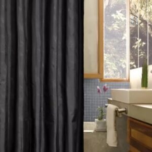 Cortina de Baño teflonada set Luxury Jean Cartier Glitter  con 12 Ganchos rollers metalico/Negro