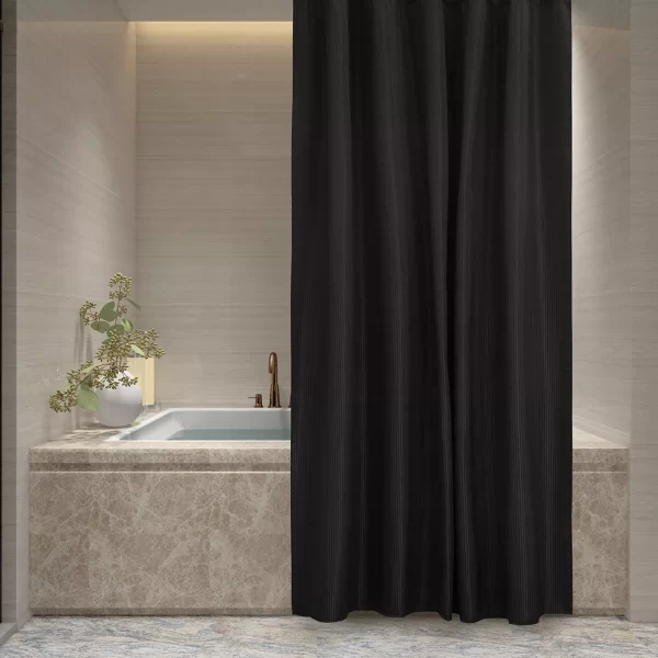Cortina de Baño Teflón Jean Cartier Emboss + Ganchos En Pack/Negro
