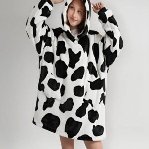 Maxi Buzo  Flannel Con Corderito Infantil Niños Adolescentes City Blanco/vaca