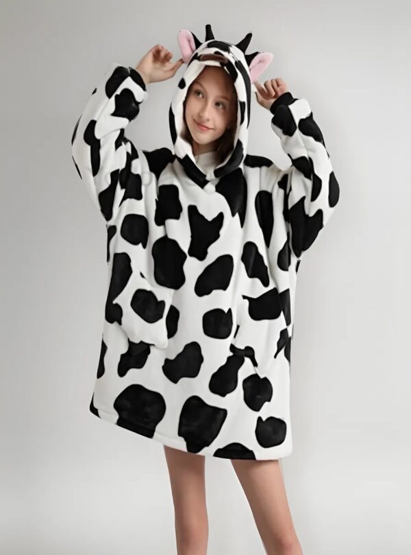 Maxi Buzo  Flannel Con Corderito Infantil Niños Adolescentes City Blanco/vaca