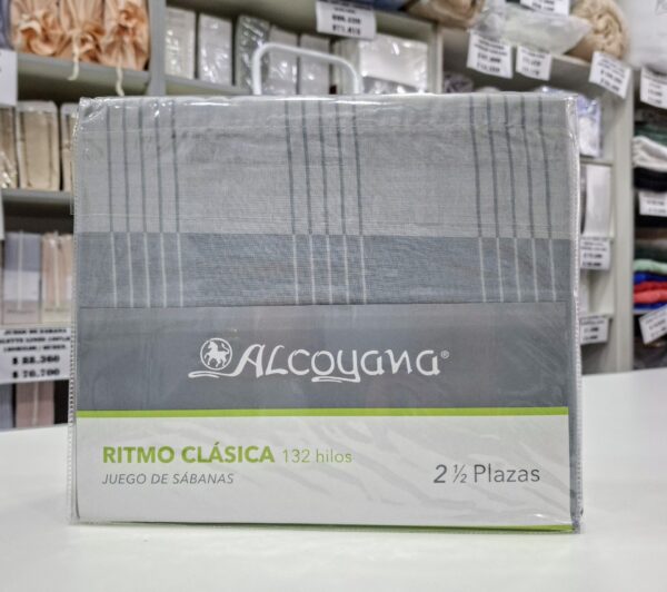 Juego De Sabanas Estampadas Alcoyana Ritmo Clásica 132 Hilos/cuadros gris 2 .1/2 Plaza.