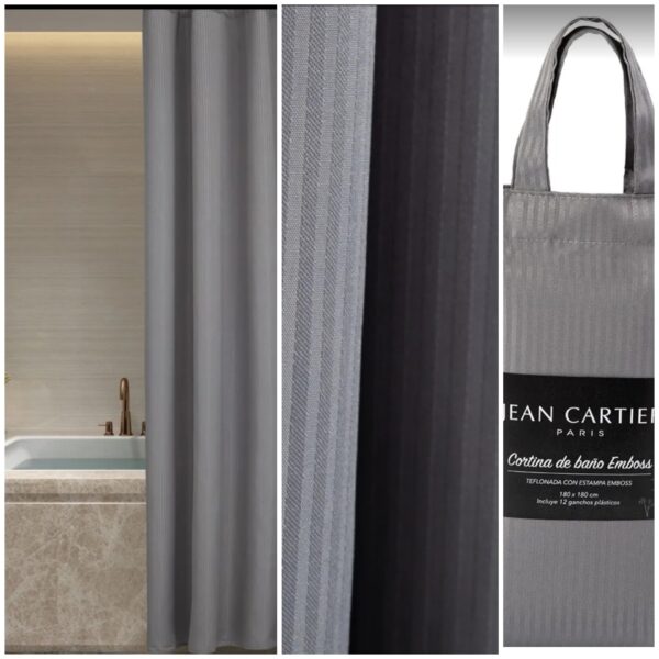 Cortina de Baño Teflón Jean Cartier Emboss + Ganchos En Pack/Gris - Imagen 2