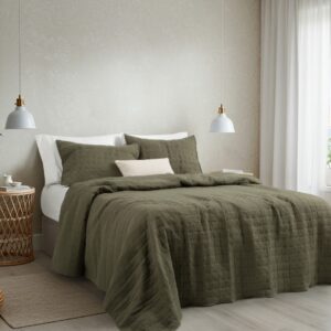 Cover Alcoyana kit Hanoi 3 piezas King Size/Verde militar.
