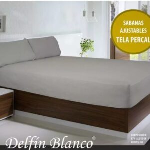 Sabana Ajustable Delfin Blanco 150 Hilos Percal 100% Elastizada Twin/Gris