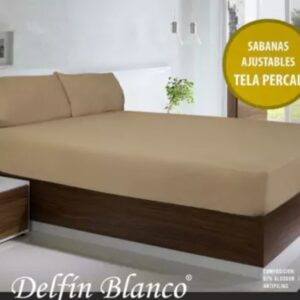Sabana Ajustable Delfin Blanco 150 Hilos Percal 100% Elastizada Twin/Beige