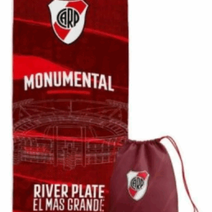Toallon City Blanco Futbol de River microfibra 70 x 150 con mochilita