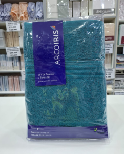 Juego De Toalla y Toallon Arcoiris Tim/Verde Petroleo. 500 Grs.100% Algodón/envase PVC.