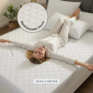 Protector De Colchon Jean Cartier Impermeable Matelaseado Premium 1 1/2 Plaza/Blanco
