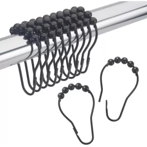 Ganchos de Cortina De Baño Roller Acero Deslizante Negro