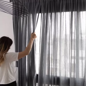 JUEGO CORTINA DE GASA LISO 100% ALGODÓN CON PRESILLA OCULTA 145 X220CM/Gris