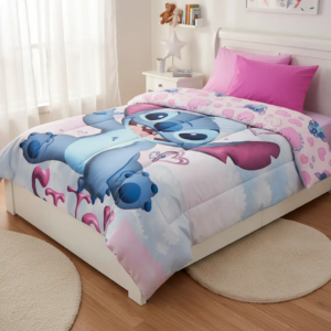 Acolchado Piñata Stitch Rosa  1 1/2 Plazas