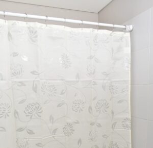 Cortina De Baño De Tela labrada City Blanco con Ganchos Roller/Natural