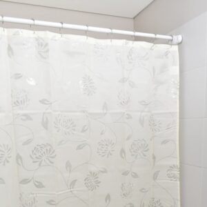 Cortina De Baño De Tela labrada City Blanco con Ganchos Roller/Natural