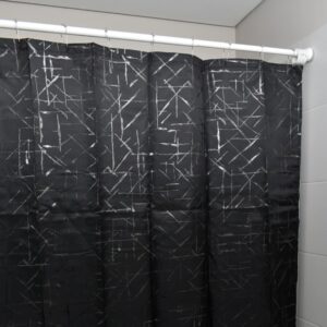 Cortina De Baño De Tela labrada City Blanco con Ganchos Roller/Negro