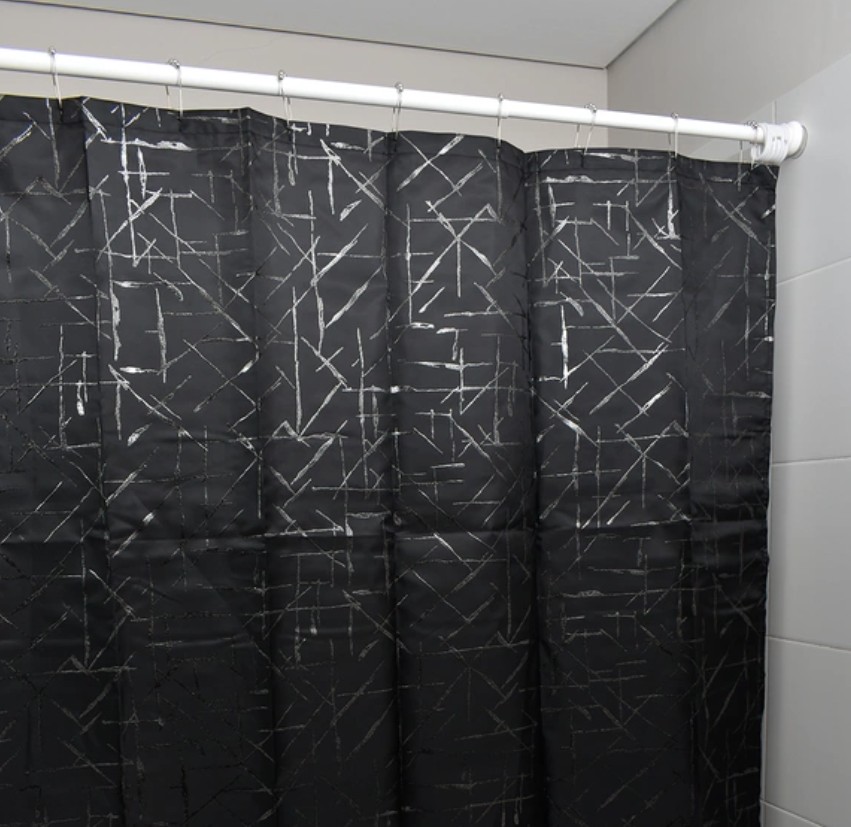 Cortina De Baño De Tela labrada City Blanco con Ganchos Roller/Negro